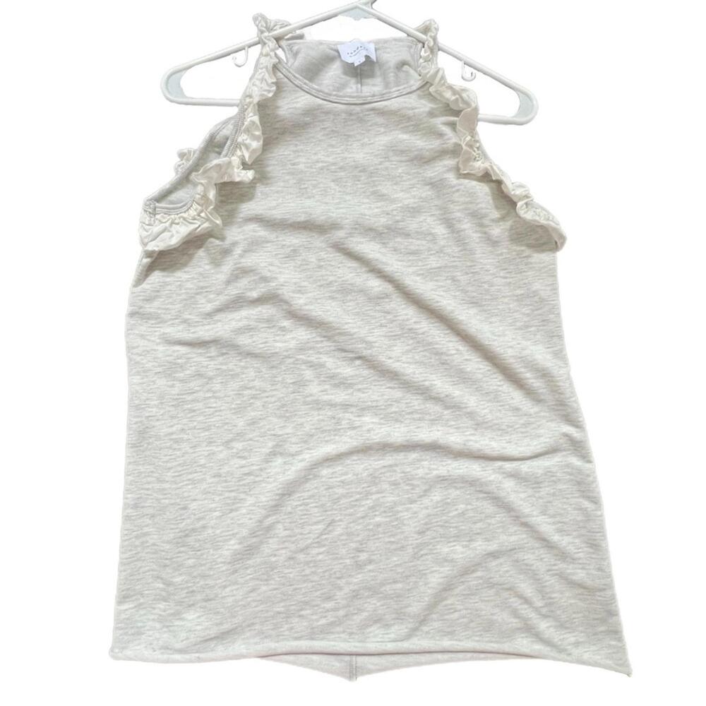 SUNDAYS by Wearesundays Cream & Gray Heather Ruffle Sleeveless Top - L